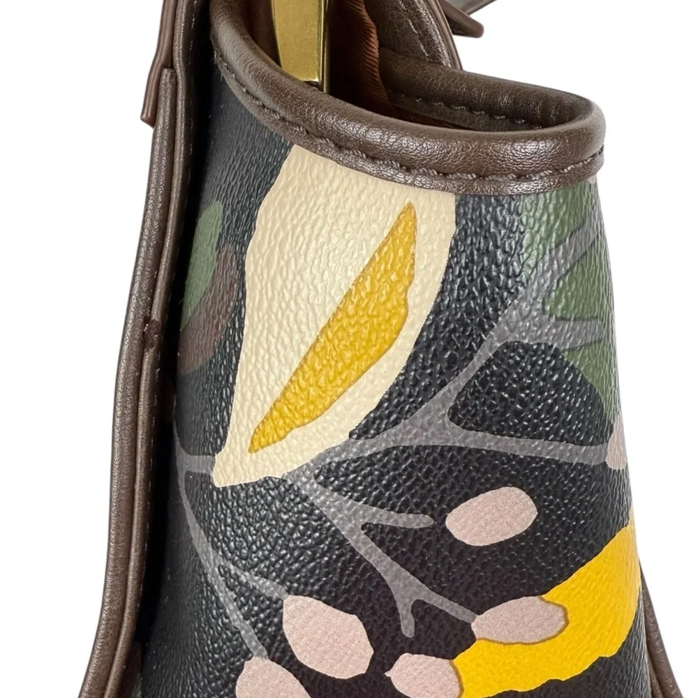 Fossil Camilla Small Satchel in Brown Leather & Botanical Print Canvas
